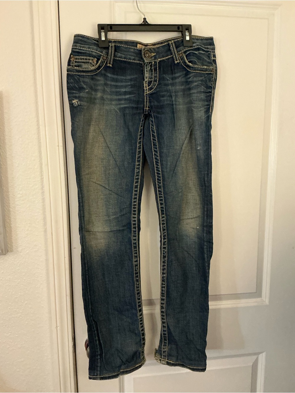 BKE Stella Skinny Jeans Womens 26x31.5 Thick Stitch Frayed Low Rise Denim